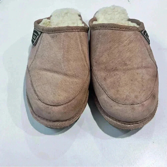 ORIGINALS UGG AUSTRALIA Suede Tan sheep Slip‎ on House Shoes Tan Men Size 10/11 - Picture 3 of 7